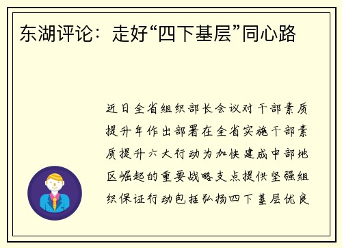 东湖评论：走好“四下基层”同心路