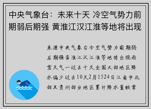 中央气象台：未来十天 冷空气势力前期弱后期强 黄淮江汉江淮等地将出现雨雪天气