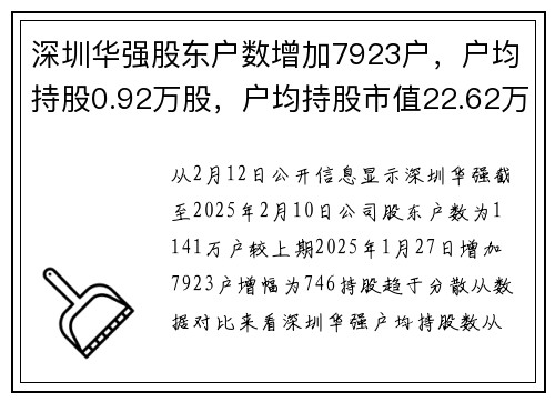 深圳华强股东户数增加7923户，户均持股0.92万股，户均持股市值22.62万元