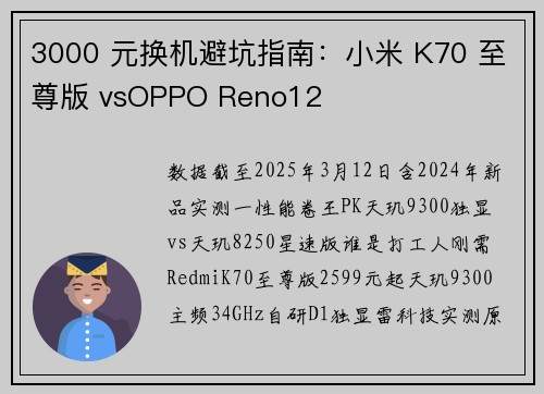 3000 元换机避坑指南：小米 K70 至尊版 vsOPPO Reno12