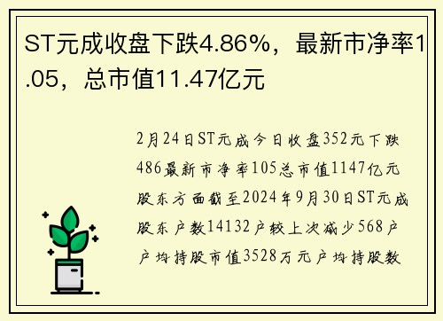 ST元成收盘下跌4.86%，最新市净率1.05，总市值11.47亿元