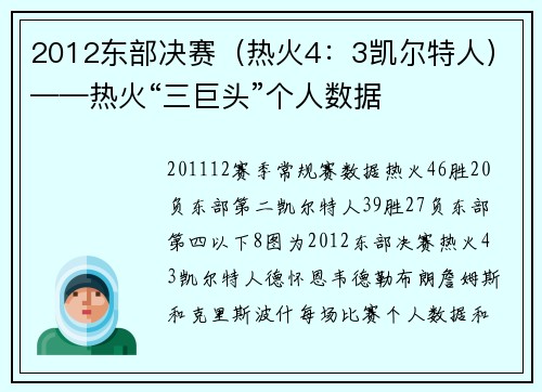 2012东部决赛（热火4：3凯尔特人）——热火“三巨头”个人数据
