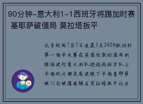 90分钟-意大利1-1西班牙将踢加时赛 基耶萨破僵局 莫拉塔扳平