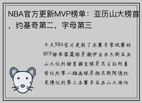 NBA官方更新MVP榜单：亚历山大榜首，约基奇第二，字母第三