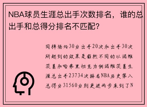 NBA球员生涯总出手次数排名，谁的总出手和总得分排名不匹配？